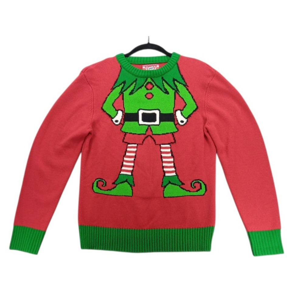CHRISTMAS HYBRID HOLIDAY Party Ugly SWEATER Size Small Elf Red Green Tight Knit‎